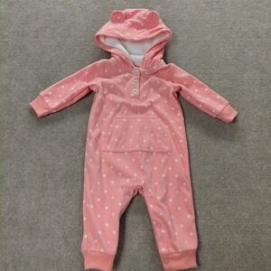 CARTERS Fleece Sleeper Pink All‎ Over Polkadot Print Girls 6 Month Snap Opening